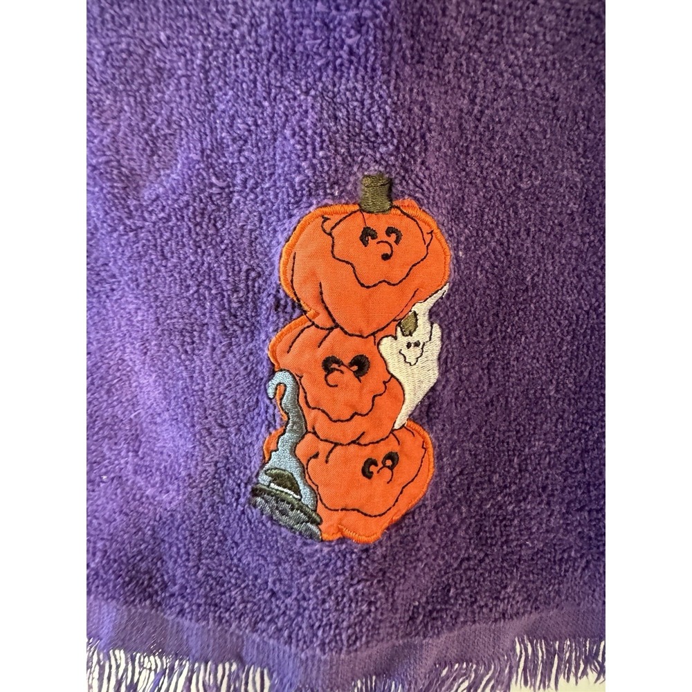 Vintage Sonoma Halloween Hand Towel Purple Pumpkins Ghost GUC
